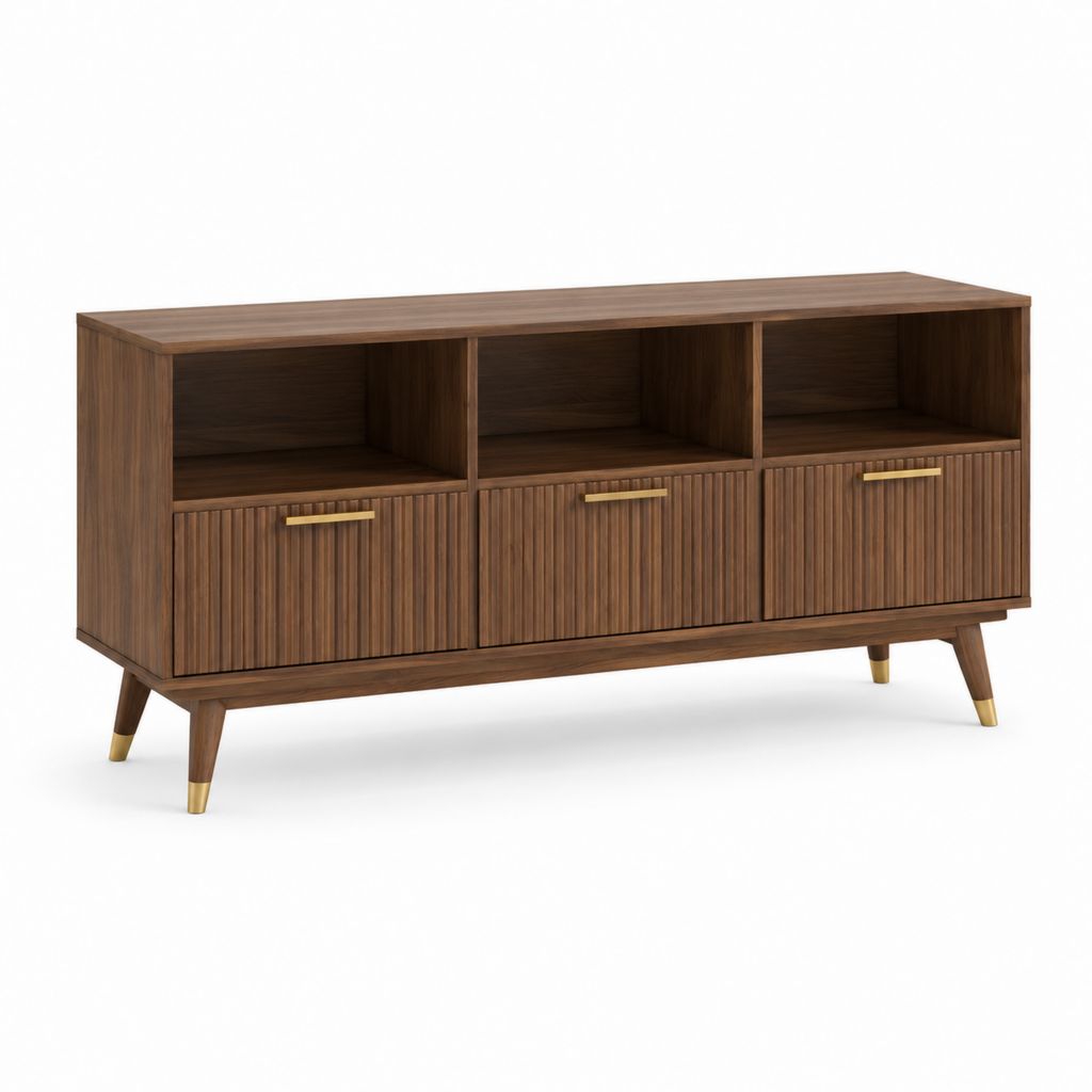 TV-Lowboard Walnussbraun aus MDF und Spanplatte mit 3 Türen 160 x 40 x 75 cm