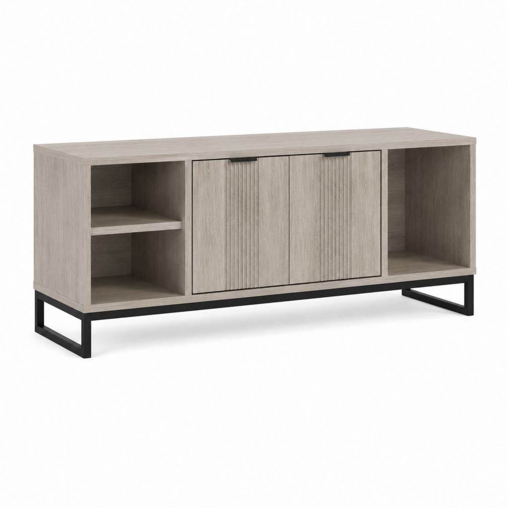 TV-Lowboard Eiche grau aus melaminbeschichteter Spanplatte rechteckig mit 2 Türen und 2 offenen Fächern 160 x 40 x 65 cm