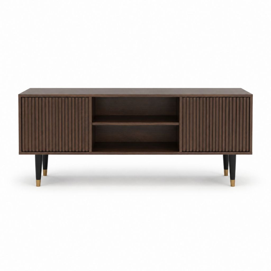 TV-Lowboard Nussbraun aus MDF mit Walnussfurnier Rechteckig 160 x 40 x 75 cm