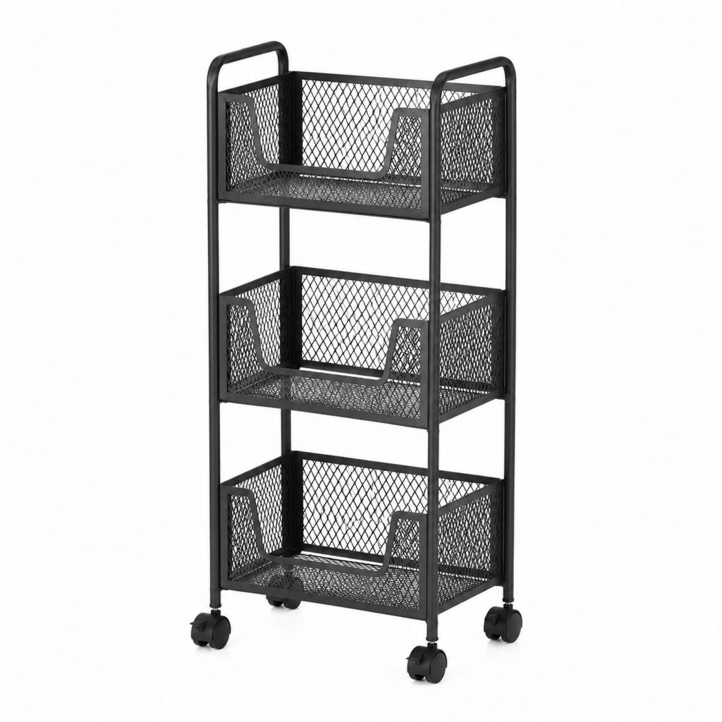 Rollwagen mit 3 Meshkörben Schwarz Stahl 43 x 30 x 78 cm