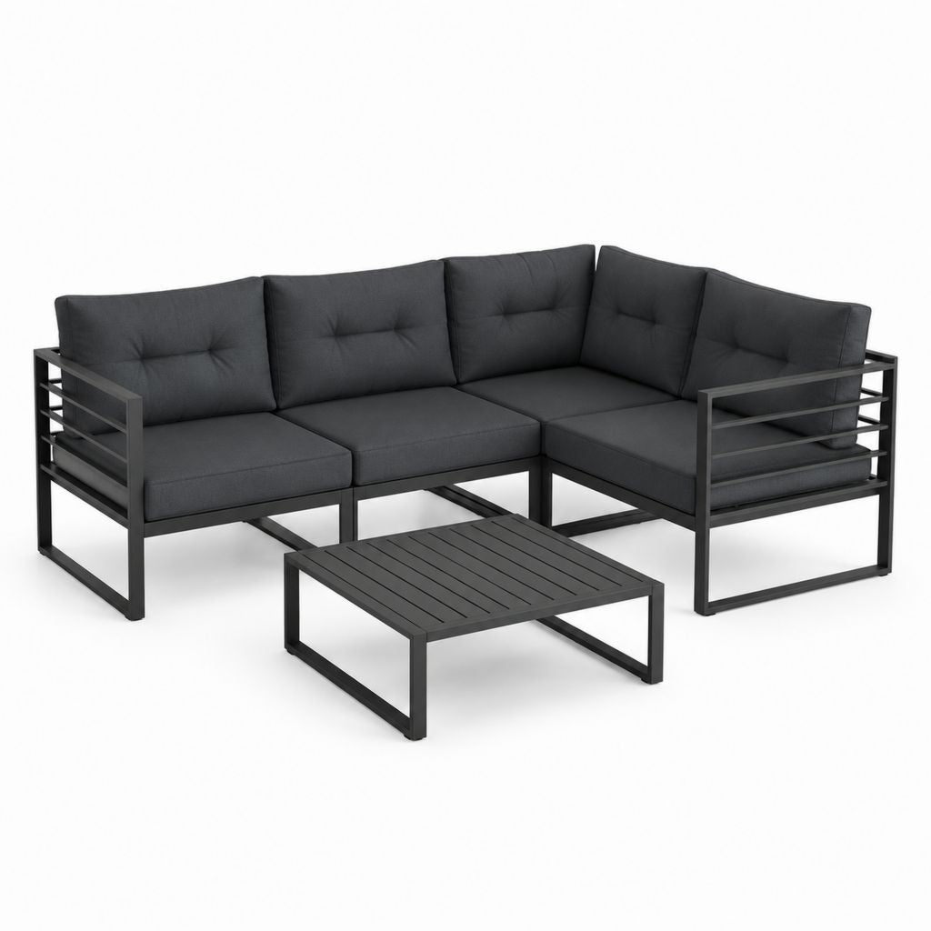 Gartenlounge Set Ecksofa mit Couchtisch Anthrazit Stahl Polyester 210 x 210 cm