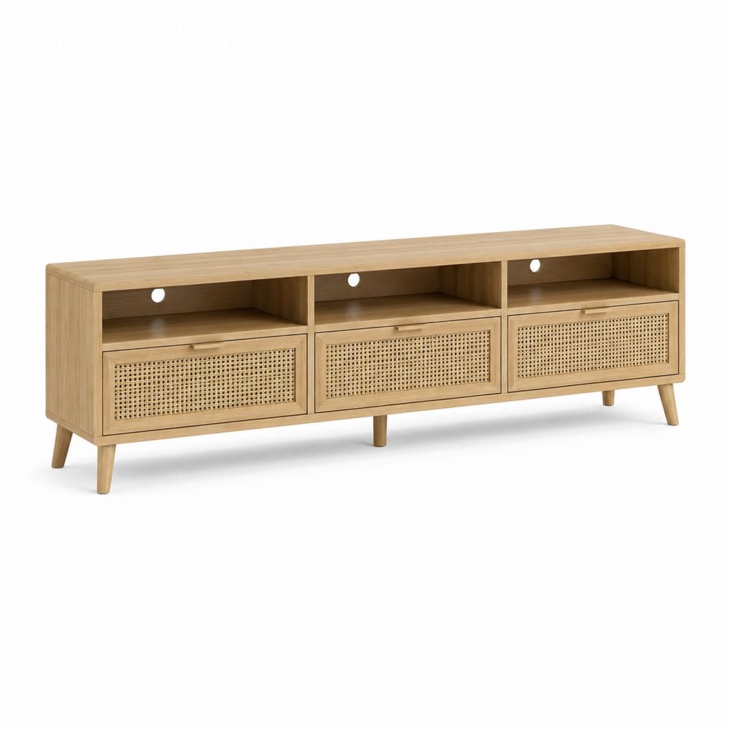 TV-Lowboard Natur Eichenfurnier Rattan rechteckig 180 x 40 x 60 cm