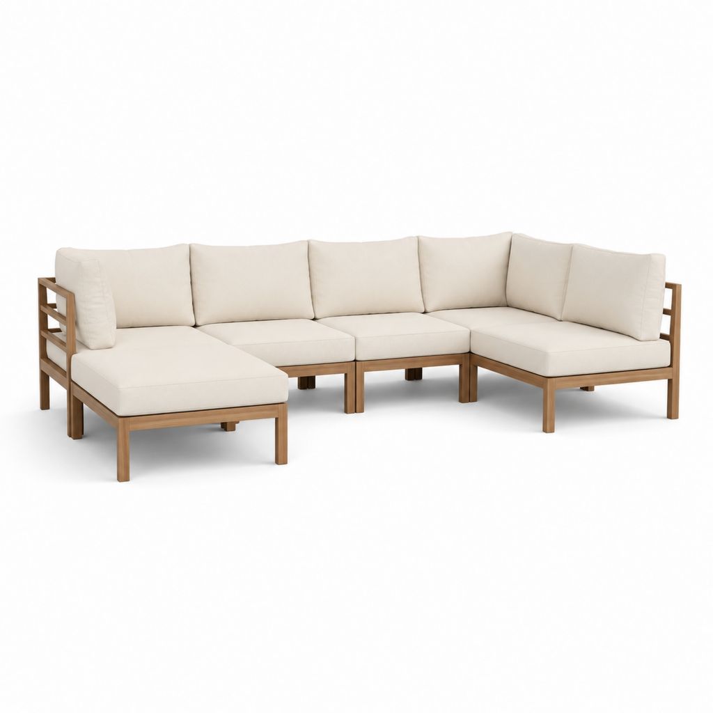 Gartenlounge Ecksofa 4-teilig Creme Akazien-Massivholz L-Form 280 x 210 x 78 cm