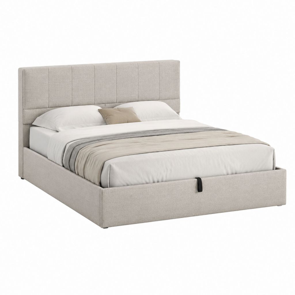 Stauraumbett 180 x 200 cm Beige mit Polyesterbezug und gepolstertem Kopfteil