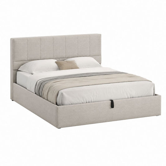 Stauraumbett 180 x 200 cm Beige mit Polyesterbezug und gepolstertem Kopfteil