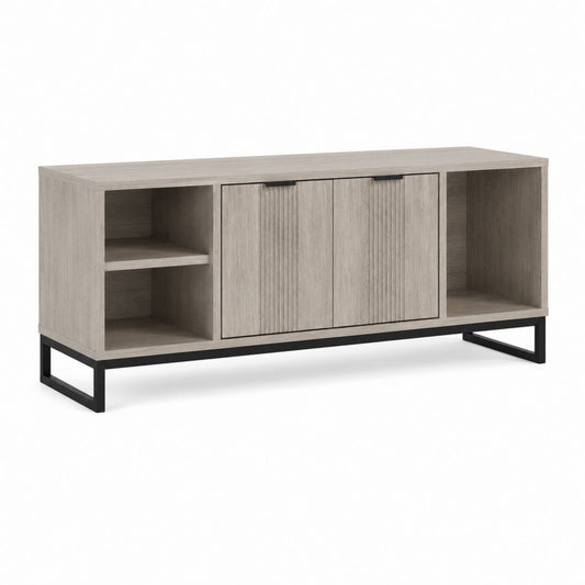 TV-Lowboard Eiche grau aus melaminbeschichteter Spanplatte rechteckig mit 2 Türen und 2 offenen Fächern 160 x 40 x 65 cm