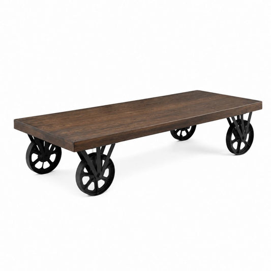 Couchtisch mit Rollen Dunkelbraun Massives Mangoholz Rechteckig 150 x 60 x 45 cm