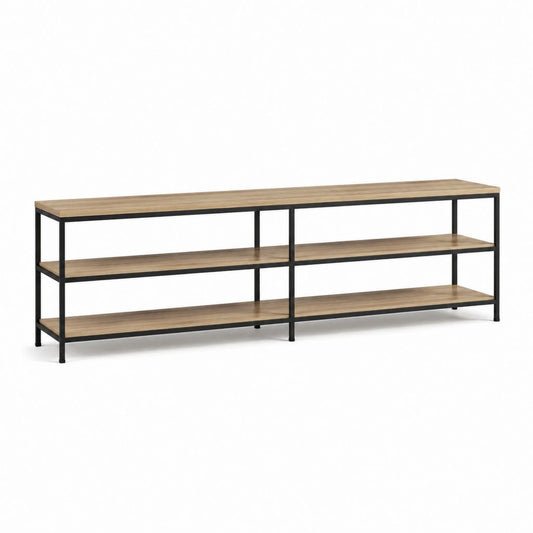TV-Regal mit 3 Ebenen in Eichenoptik Schwarz aus MDF und Stahl rechteckig 160 x 40 x 60 cm