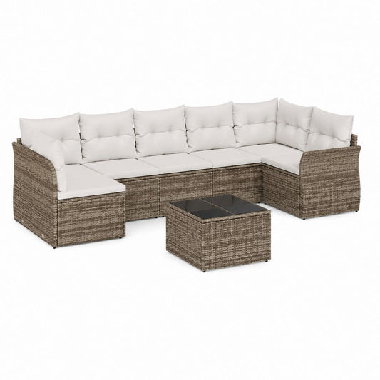 Gartenlounge Ecksofa Set 7-teilig Beige PE-Rattan L-Form mit Glastisch 250 x 190 cm