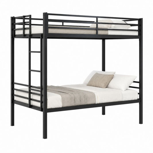 Etagenbett aus schwarzem pulverbeschichtetem Stahl mit Einzelbett oben und Doppelbett unten 90 x 200 cm und 140 x 200 cm 210 x 145 x 170 cm