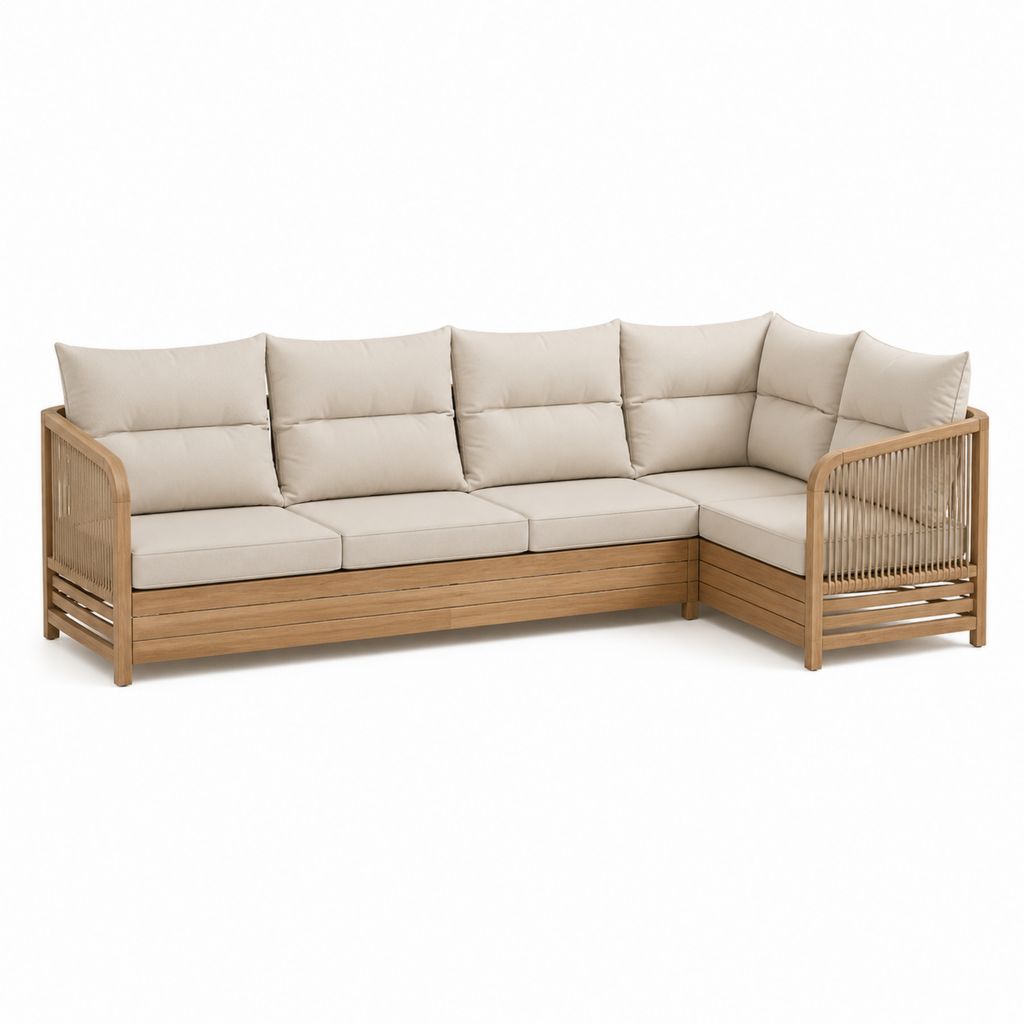 Garten Ecksofa 4-Sitzer Beige Massives Teakholz L-Form 250 x 170 x 78 cm