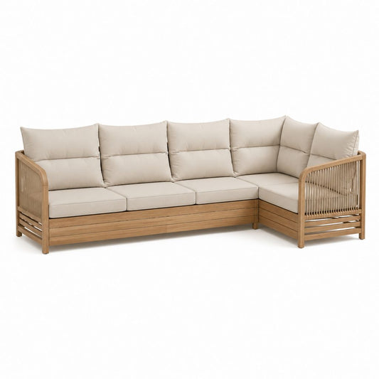 Garten Ecksofa 4-Sitzer Beige Massives Teakholz L-Form 250 x 170 x 78 cm