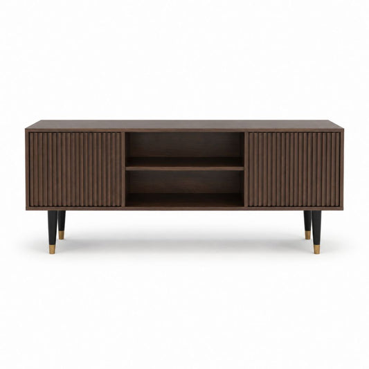 TV-Lowboard Nussbraun aus MDF mit Walnussfurnier Rechteckig 160 x 40 x 75 cm