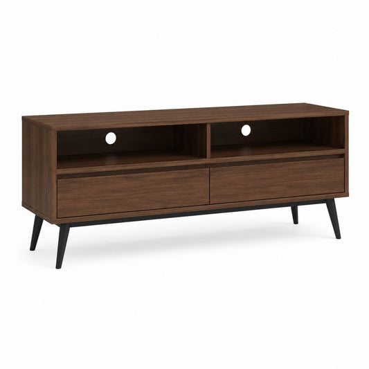 TV-Lowboard Walnuss Spanplatte rechteckig mit schwarzen Stahlbeinen 140 x 40 x 60 cm