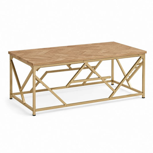 Couchtisch rechteckig Natur Eichenfurnier Stahl Gold 120 x 60 x 45 cm