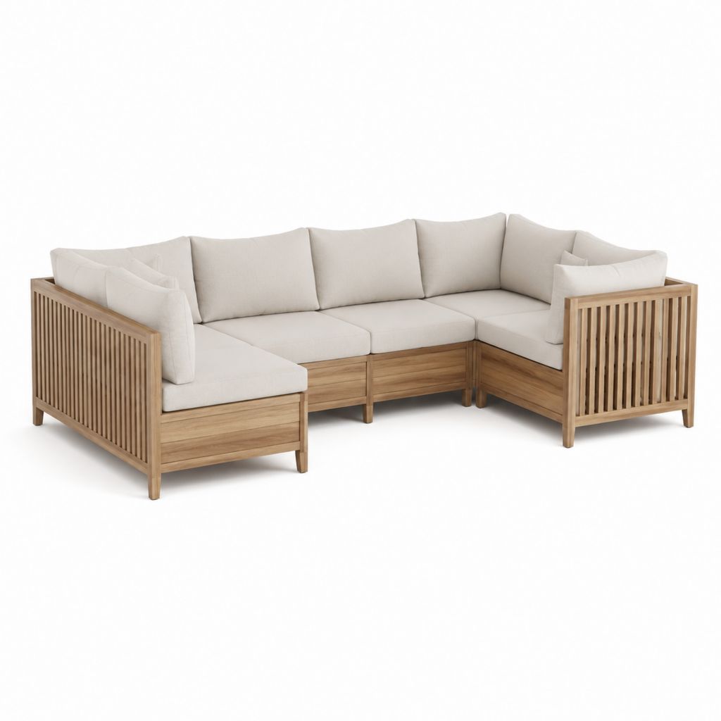 Garten Lounge Ecksofa 3-teilig Naturweiß Massivholz Polyester L-Form 240 x 240 x 75 cm
