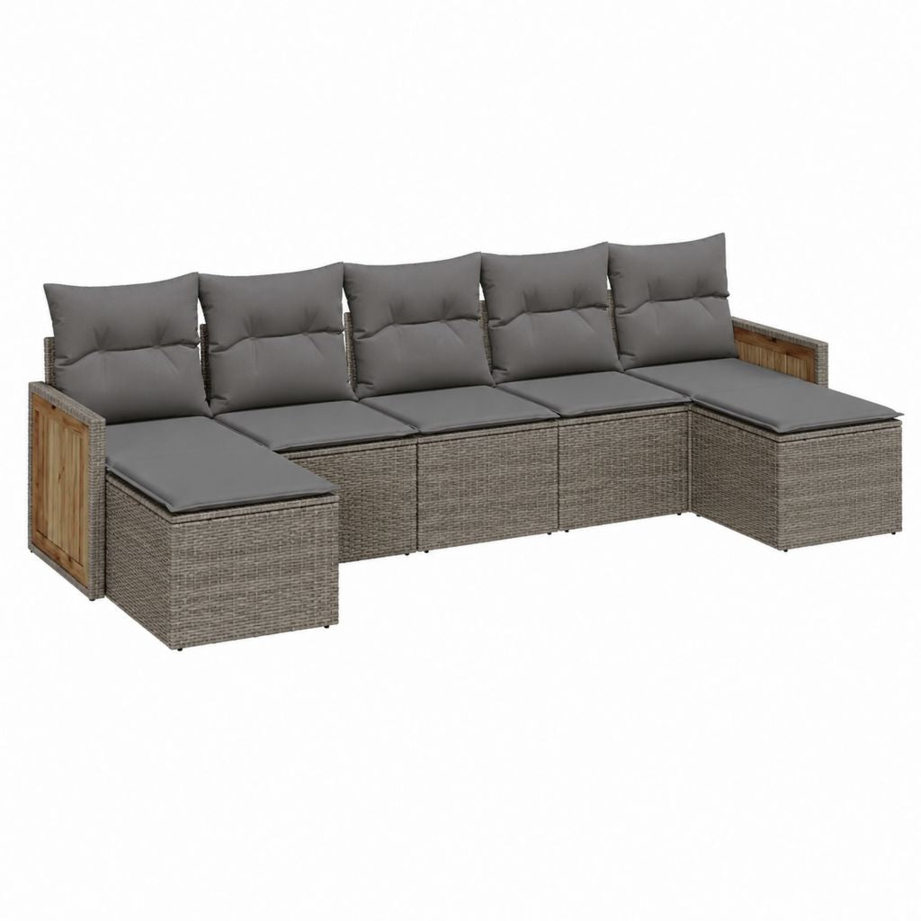 5-teiliges Gartenlounge-Set Grau PE-Rattan Akazienholz mit Sitzkissen 350 x 70 x 60 cm