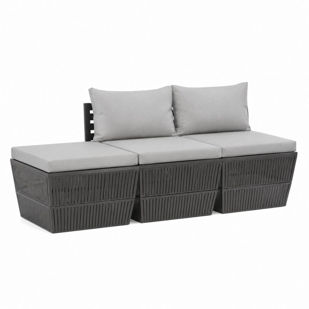 3-teiliges Gartensofa Grau aus PP Kunststoff mit Polyesterkissen 180 x 70 x 70 cm