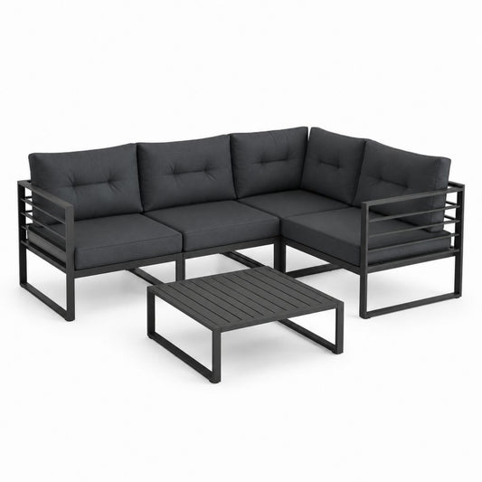 Gartenlounge Set Ecksofa mit Couchtisch Anthrazit Stahl Polyester 210 x 210 cm