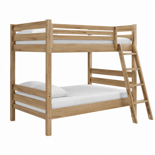 Etagenbett Kinderbett Eichefarben Massives Kiefernholz Rechteckig 90 x 200 cm 208 x 98 x 160 cm mit Leiter und Absturzsicherung