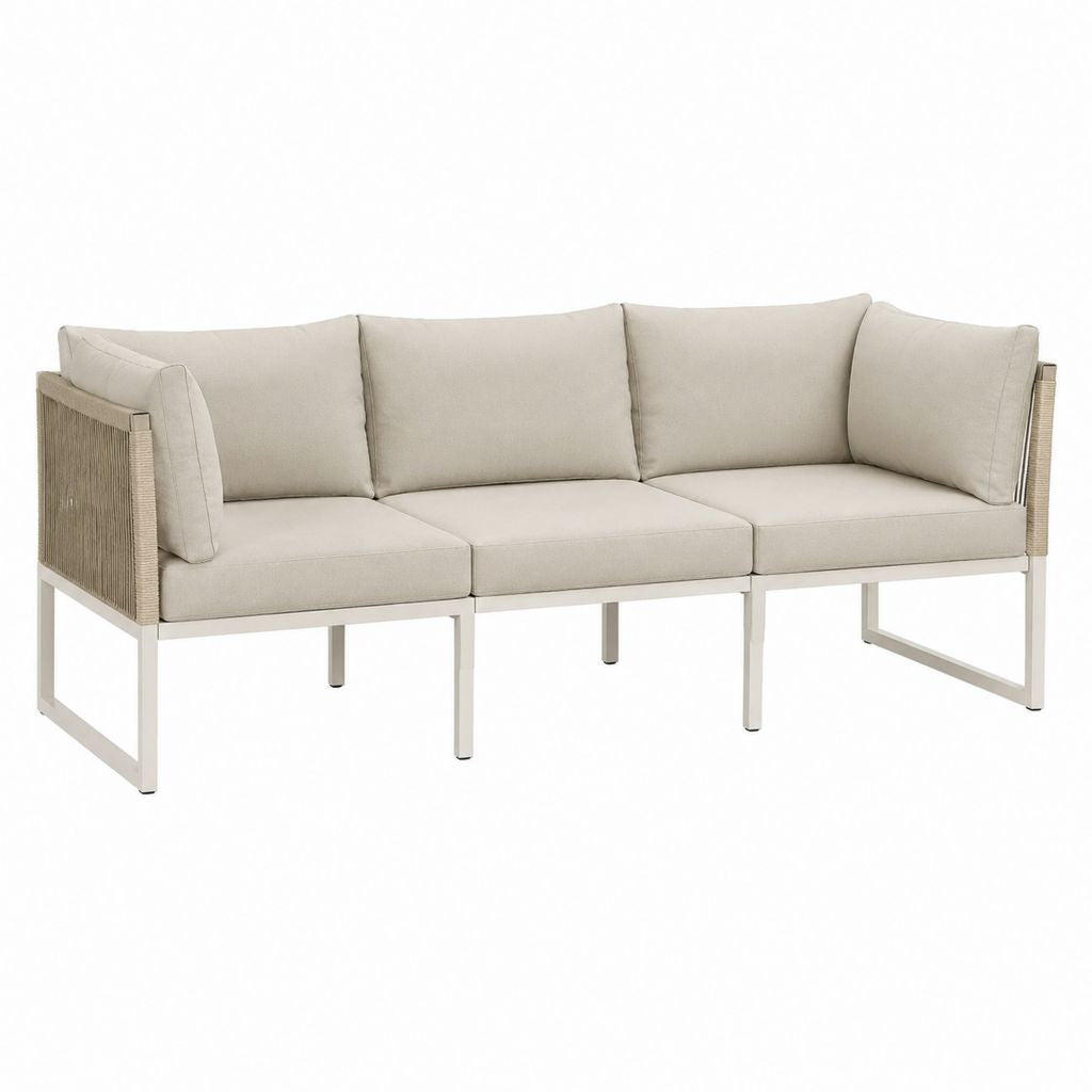 3-Sitzer Gartensofa Beige Aluminium Polypropylenseil Rechteckig 240 x 80 x 75 cm