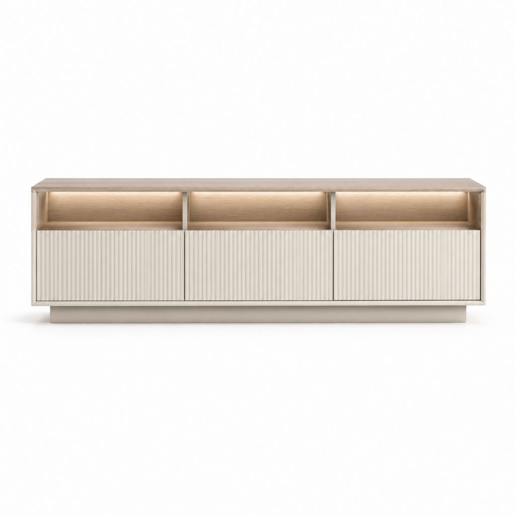 TV Lowboard mit LED-Beleuchtung Eichenoptik MDF rechteckig 180 x 40 x 65 cm