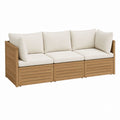 3-Sitzer Gartensofa Natur aus Teakholz mit cremefarbenen Polyesterpolstern rechteckig 210 x 80 x 75 cm