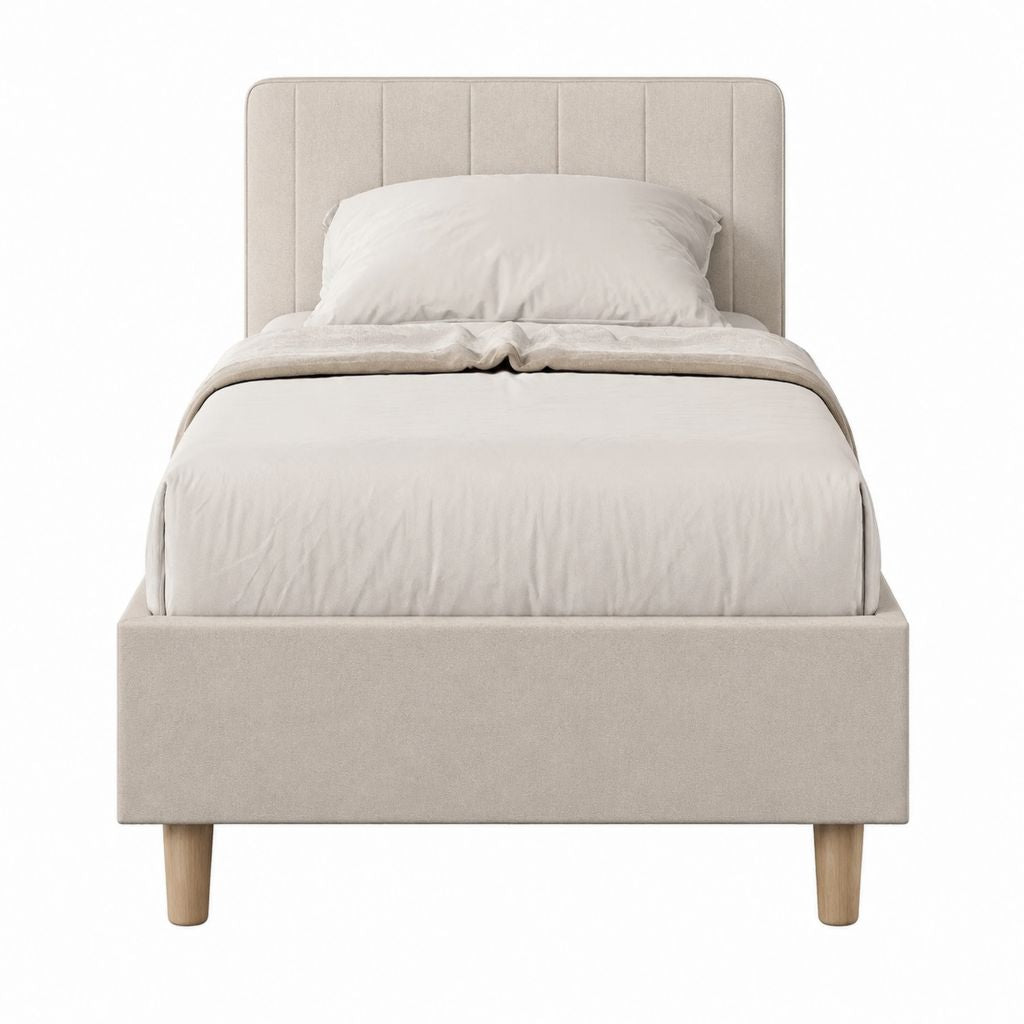 Stauraumbett 90 x 200 cm Beige Polyester Rechteckig mit gepolstertem Kopfteil