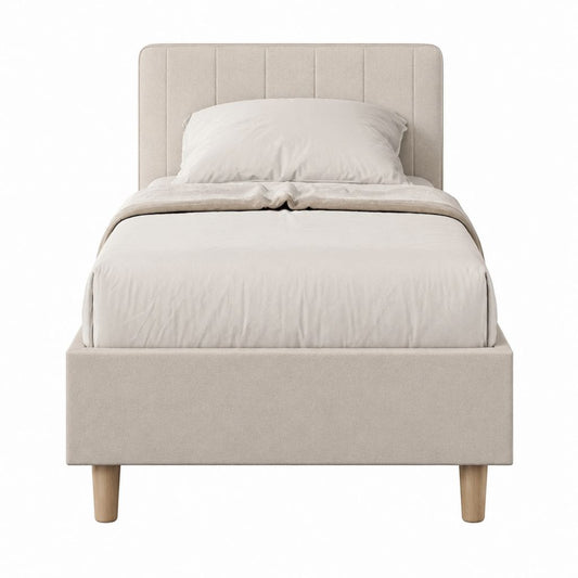 Stauraumbett 90 x 200 cm Beige Polyester Rechteckig mit gepolstertem Kopfteil