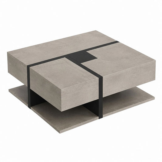 Couchtisch quadratisch Grau Schwarz aus melaminbeschichteter Holzwerkstoffplatte 80 x 80 x 32 cm