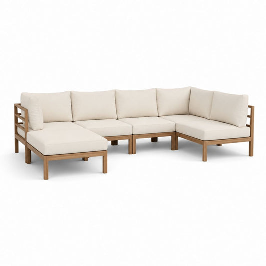 Gartenlounge Ecksofa 4-teilig Creme Akazien-Massivholz L-Form 280 x 210 x 78 cm