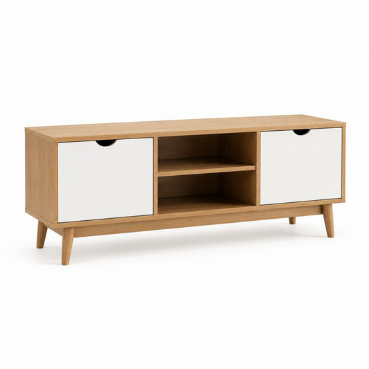 TV-Lowboard Eichefarben Weiß aus Spanplatte und MDF rechteckig 120 x 40 x 60 cm